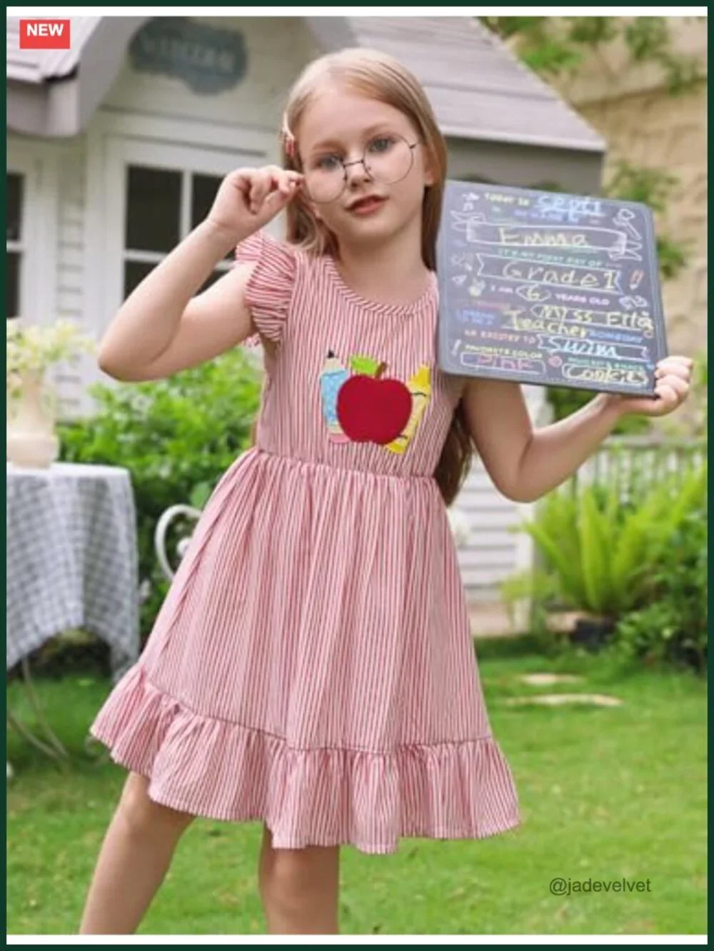 Toddler Girls Back to School Dress Ruffle Sleeve Plaid Embroidered